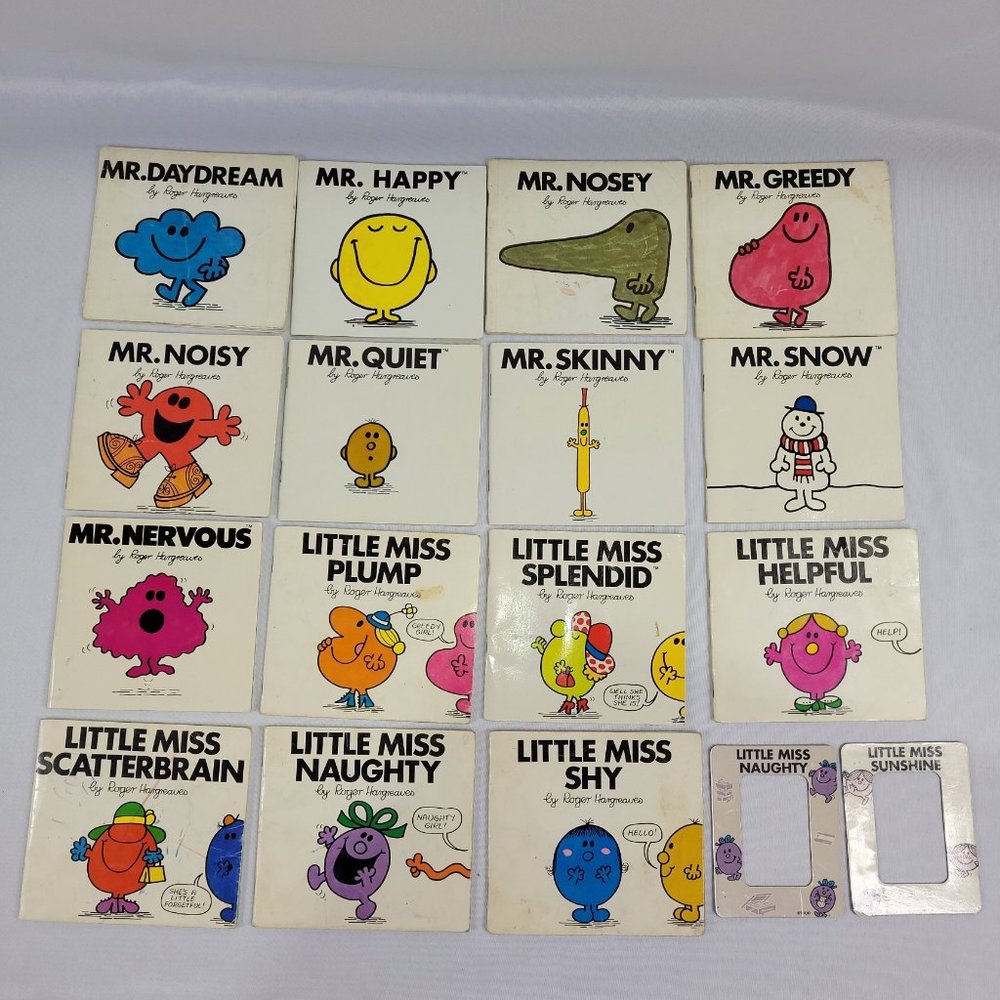 Mr Men & Little Miss 15 Vintage Kids Book Lot & 2 Magnets